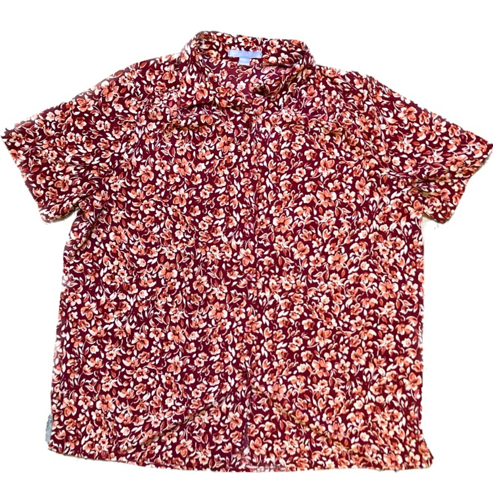 C02 Only Necessities Button Down Up Shirt Floral Short Sleeve Red Pink Sz Large